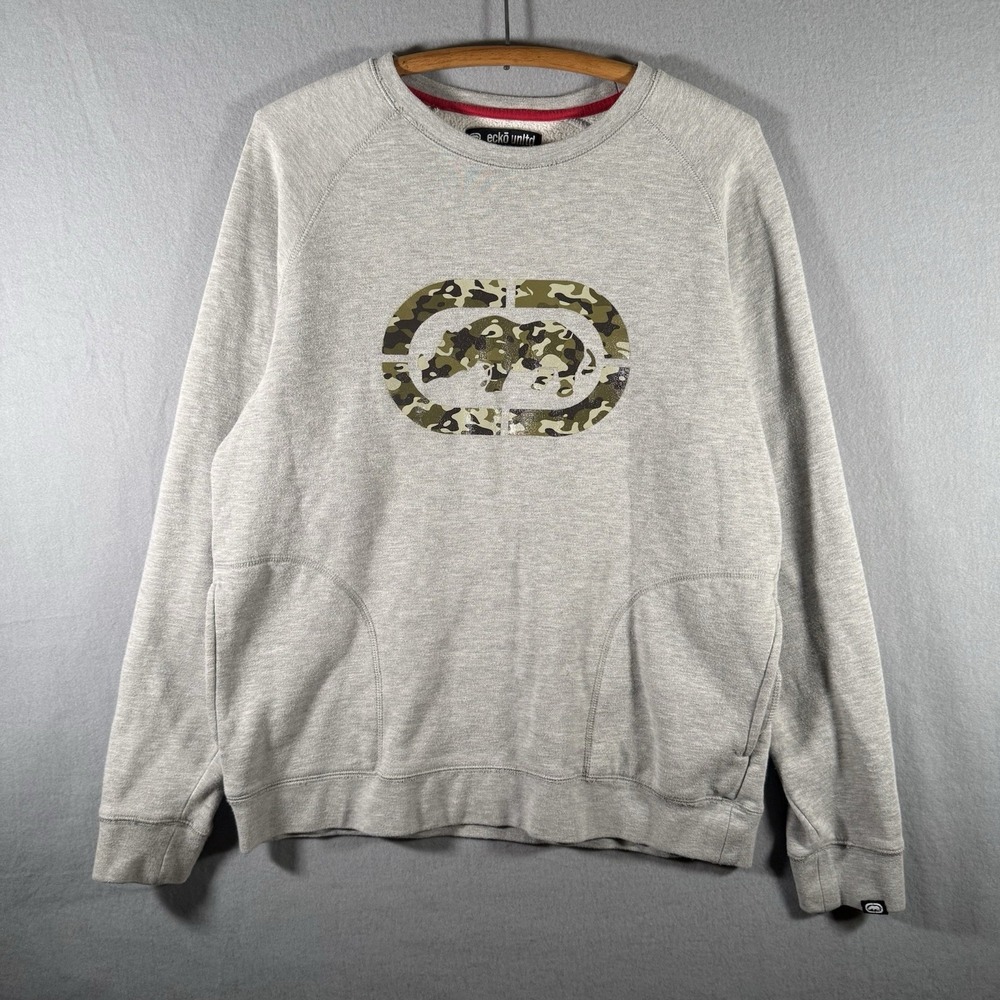 Y2K Ecko Unltd. Camo Logo Sweatshirt Gray‎ Size Medium Pockets